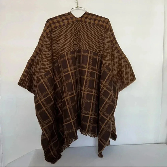 Steve Madden Plaid Kimono Ruana Reversible Brown Multi One Size Fits All - Picture 3 of 13